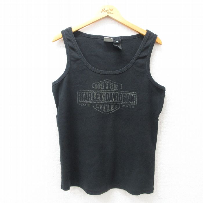 M★古着 ハーレーダビッドソン Harley Davidson タンクトップ レディース ビッグロゴ クルーネック USA製 黒 ブラック 25jun26 中古 メンズ