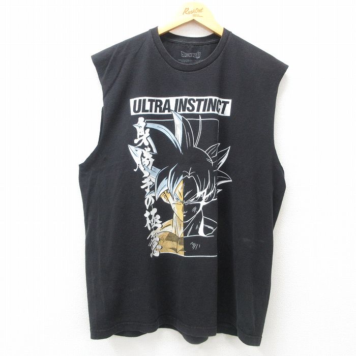 【20%OFF】XL★古着 ノースリーブ Tシャツ メンズ アニメ ドラゴンボール 孫悟空 大きいサイズ クルーネック 黒 ブラック 25jun26 中古