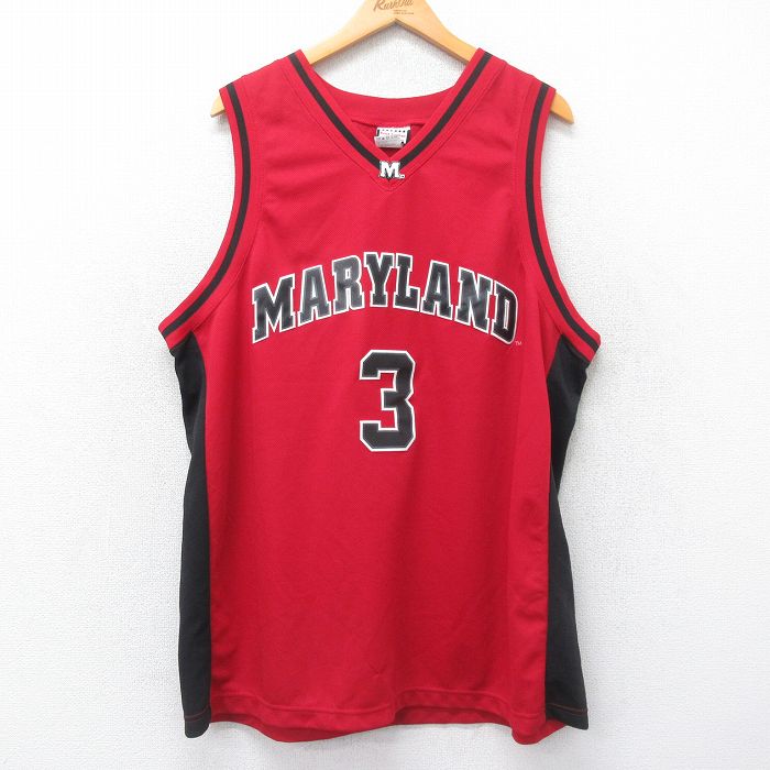 XL★古着 タンクトップ メンズ MARYLAND 3 メッシュ地 大きいサイズ ロング丈 Vネック 赤他 レッド ユニフォーム ゲームシャツ 25jun26 中古