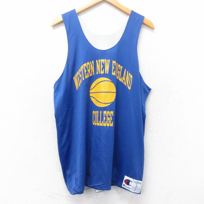 【50%OFF】L★古着 チャンピオン champion ビンテージ タンクトップ メンズ 90年代 90s バスケットボール メッシュ地 リバーシブル クルーネック USA製 青他 ブルー ユニフォーム ゲームシャツ 25jun26 中古