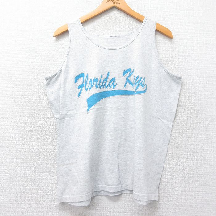 【50%OFF】XL★古着 ビンテージ タンクトップ メンズ 90年代 90s フロリダキーズ クルーネック 薄グレー 霜降り 25jun26 中古