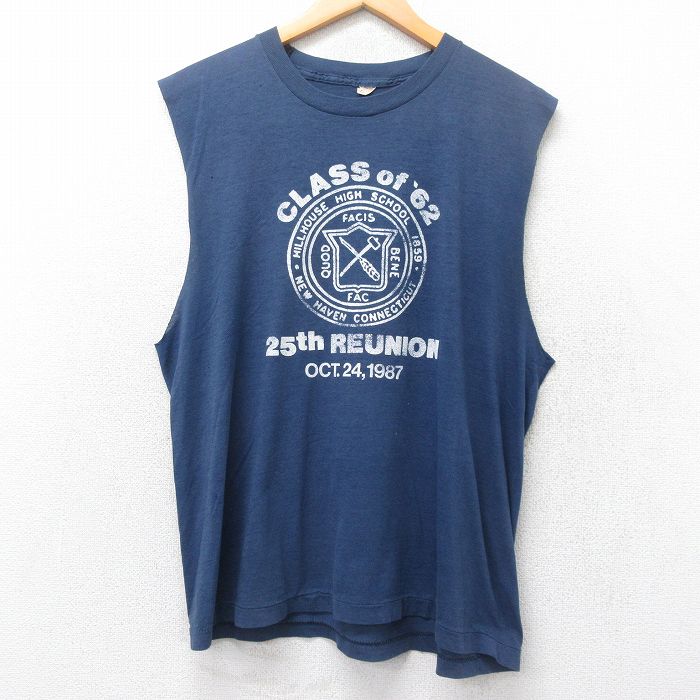 スクリーンスターズ 80s ノースリーブTシャツ REUNION ネイビー霜降り L | 古着
