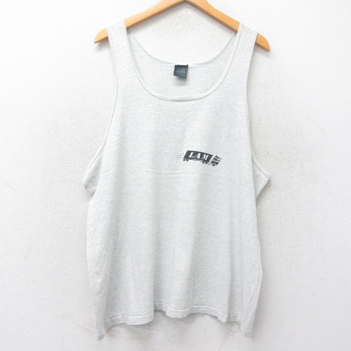 XL★古着 ビンテージ タンクトップ メンズ 90年代 90s LAM トラック 大きいサイズ コットン クルーネック USA製 薄グレー 霜降り 25jun26 中古