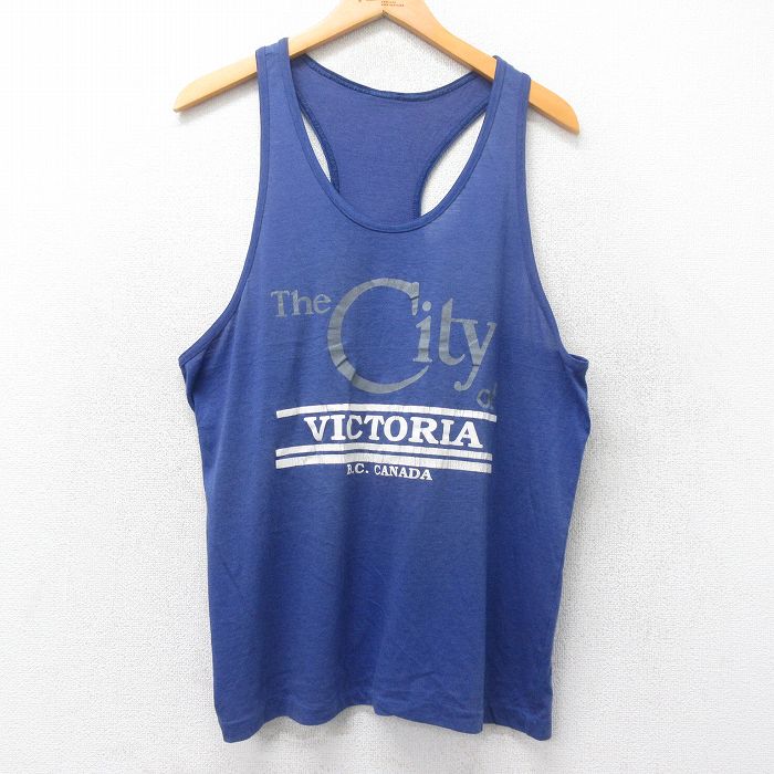 L★古着 ビンテージ タンクトップ メンズ 90年代 90s City VICTORIA クルーネック 紺 ネイビー 霜降り 25jun26 中古