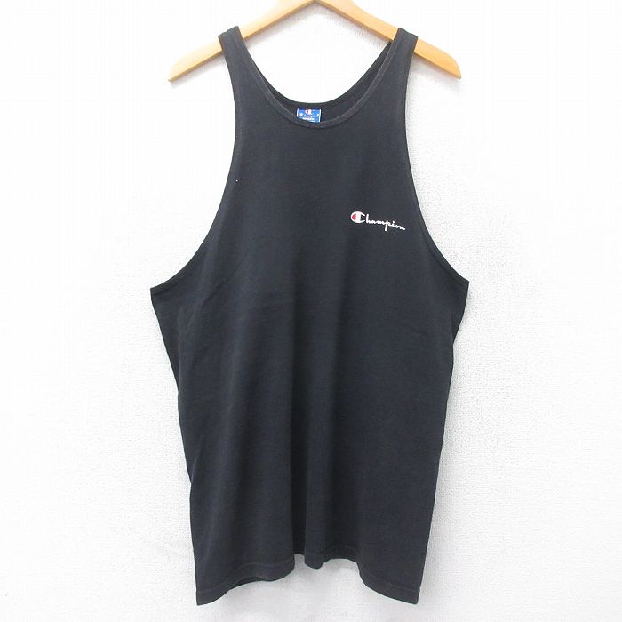 XL★古着 チャンピオン champion ビンテージ タンクトップ メンズ 90年代 90s ワンポイントロゴ ロング丈 コットン クルーネック USA製 黒 ブラック 【spe】 25jun26 中古