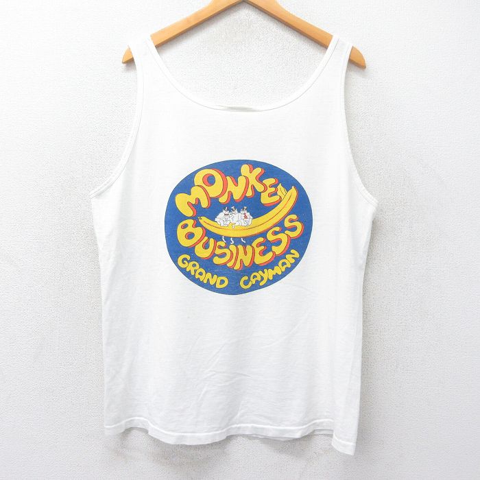 XL★古着 ビンテージ タンクトップ メンズ 90年代 90s MONKEY BUSINESS コットン クルーネック USA製 白 ホワイト 25jun26 中古