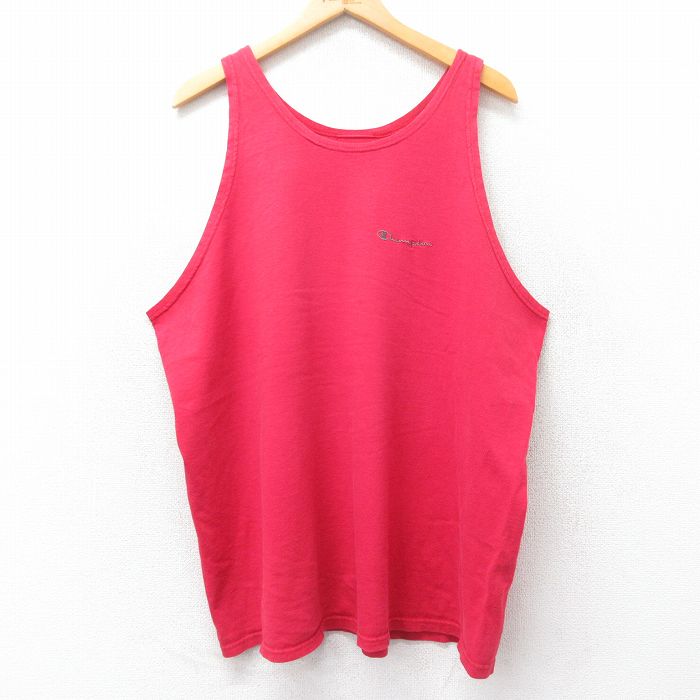 XL★古着 チャンピオン champion タンクトップ メンズ ワンポイントロゴ 大きいサイズ 赤 レッド 25jun26 中古