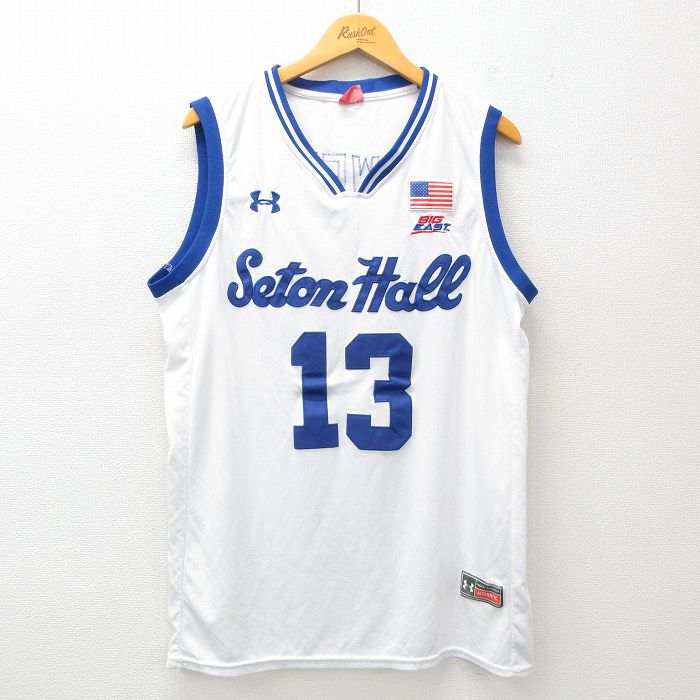 L★古着 アンダーアーマー ノースリーブ Tシャツ メンズ Seton Hall Vネック 白他 ホワイト ユニフォーム ゲームシャツ 25jun26 中古