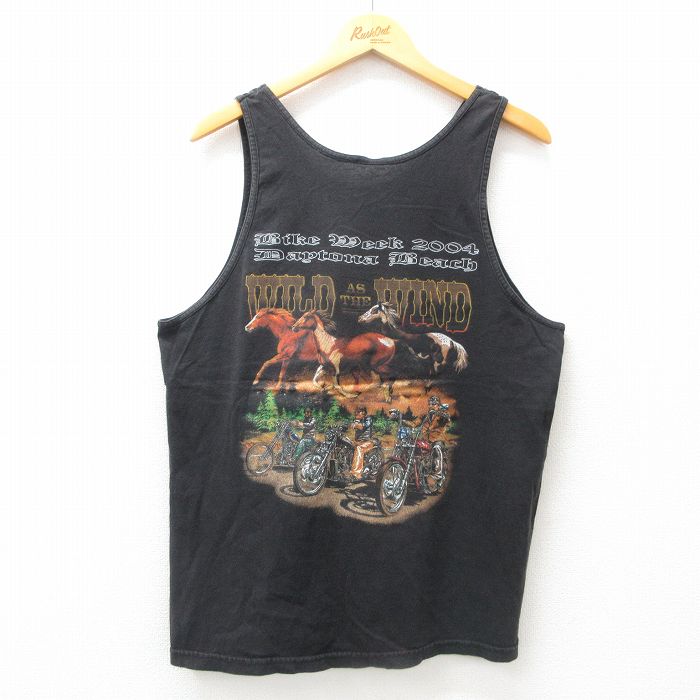 L★古着 ビンテージ タンクトップ メンズ 00年代 00s 馬 バイク クルーネック 黒 ブラック 25jun26 中古