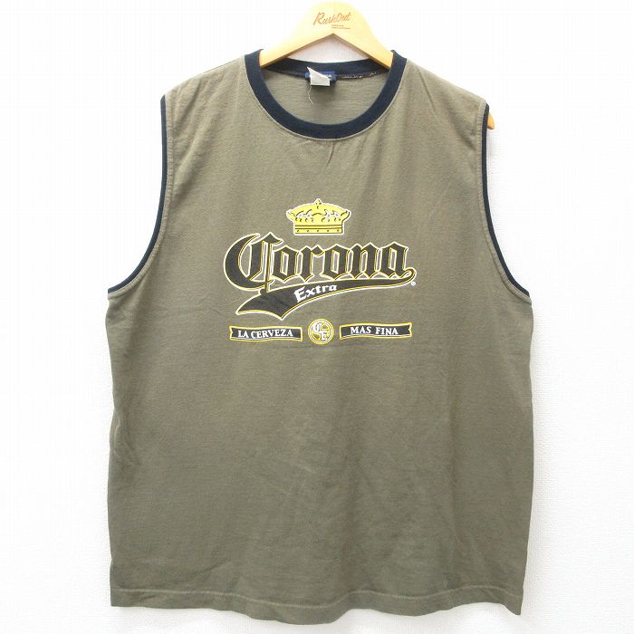 XL★古着 ノースリーブ ビンテージ Tシャツ メンズ 00年代 00s コロナ ビール 大きいサイズ コットン クルーネック 緑系他 グリーン 25jun26 中古