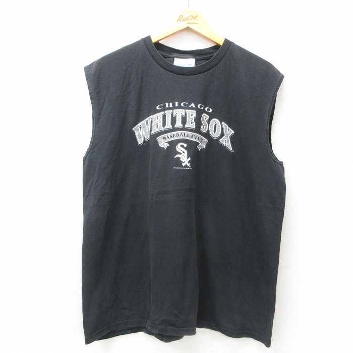 XL★古着 ノースリーブ ビンテージ Tシャツ メンズ 00年代 00s MLB シカゴホワイトソックス 大きいサイズ コットン 黒 ブラック メジャーリーグ ベースボール 野球 25jun26 中古