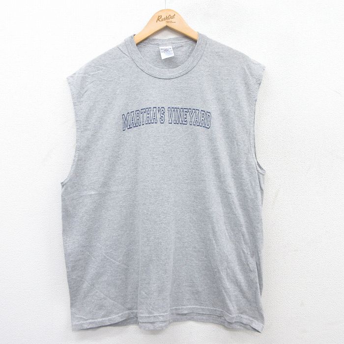 【20%OFF】XL★古着 ジャージーズ ノースリーブ ビンテージ Tシャツ メンズ 00年代 00s VINEYARD クルーネック グレー 霜降り 25jun28 中古