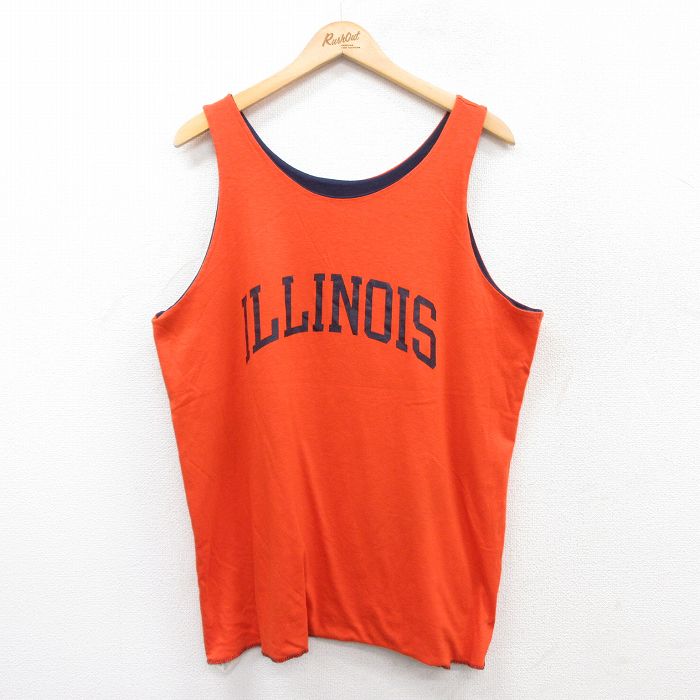 XL★古着 ビンテージ タンクトップ メンズ 80年代 80s イリノイ リバーシブル クルーネック USA製 オレンジ 25jun28 中古