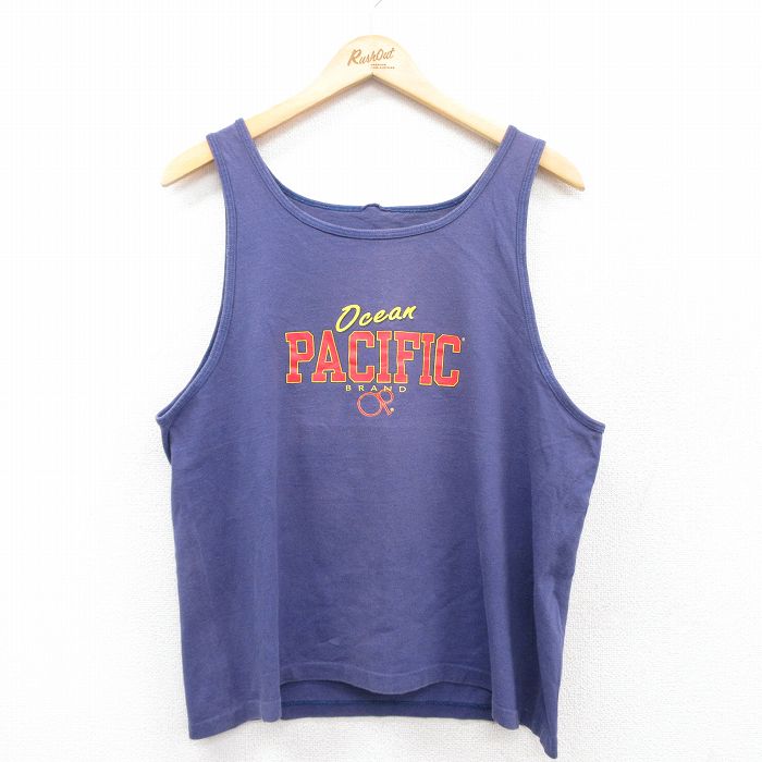 オーシャンパシフィック 90s タンクトップ ビッグロゴ ネイビー L | 古着