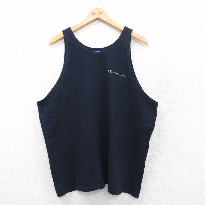 【50%OFF】XL★古着 チャンピオン Champion ビンテージ タンクトップ メンズ 00年代 00s ワンポイントロゴ 大きいサイズ コットン クルーネック 紺 ネイビー 25jun28 中古