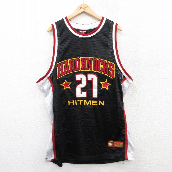XL★古着 タンクトップ メンズ HARD KNOCKS メッシュ地 大きいサイズ ロング丈 Vネック 黒他 ブラック ユニフォーム ゲームシャツ 25jun28 中古