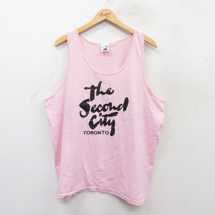 【50%OFF】XL★古着 フルーツオブザルーム ビンテージ タンクトップ メンズ 90年代 90s The Second City コットン クルーネック カナダ製 ピンク 25jun28 中古
