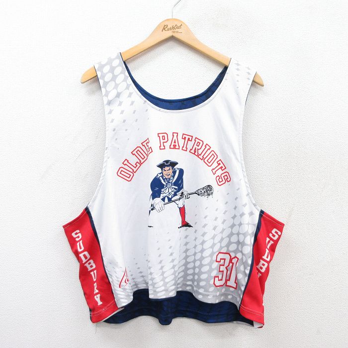 XL★古着 タンクトップ メンズ OLDE PATRIOTS ラクロス リバーシブル 大きいサイズ クルーネック 白他 ホワイト 25jun28 中古
