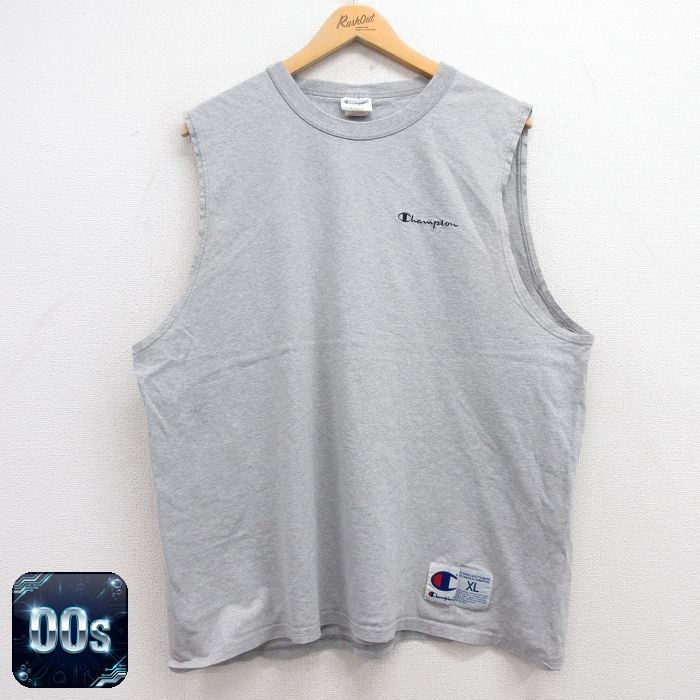 チャンピオン 00s ノースリーブTシャツ ワンポイント グレー XL | 古着