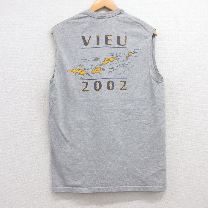 M★古着 ジャージーズ ビンテージ ノースリーブ Tシャツ メンズ 00年代 00s VIEU 地図 クルーネック グレー 霜降り 25jun28 中古