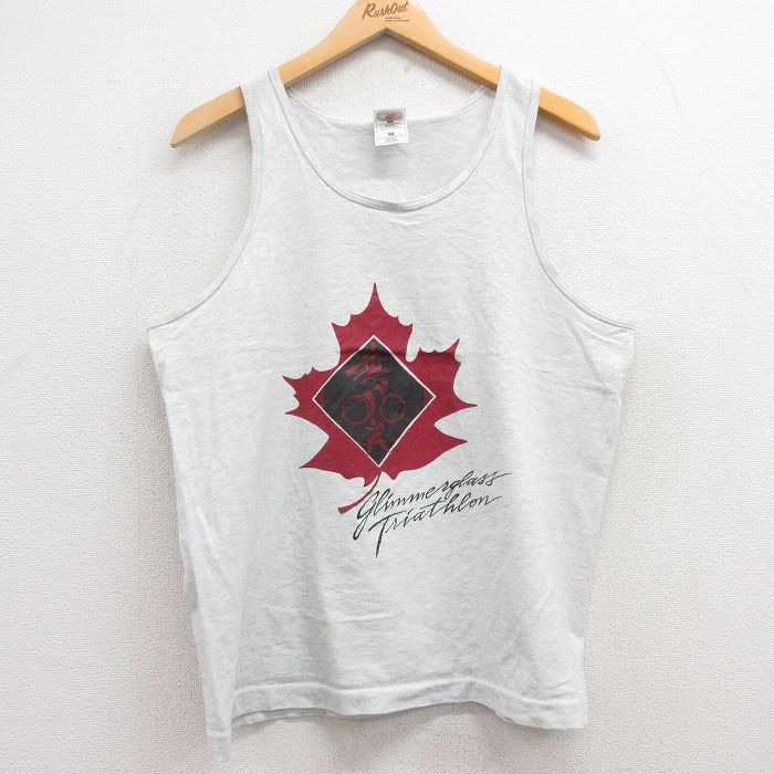 L★古着 フルーツオブザルーム ビンテージ タンクトップ メンズ 90年代 90s トライアスロン クルーネック USA製 薄グレー 霜降り 25jun28 中古