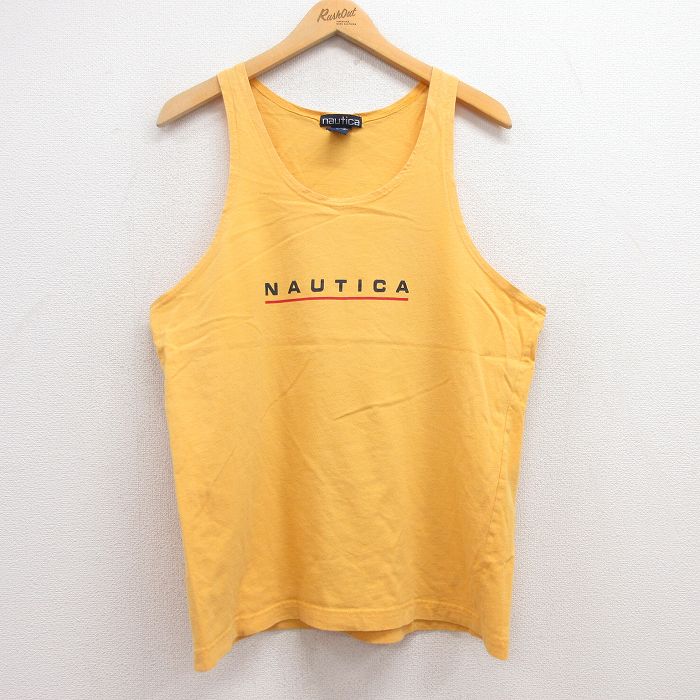 L★古着 ノーティカ NAUTICA ブランド タンクトップ メンズ 90年代 90s ビッグロゴ コットン クルーネック 黄 イエロー 25jun28 中古