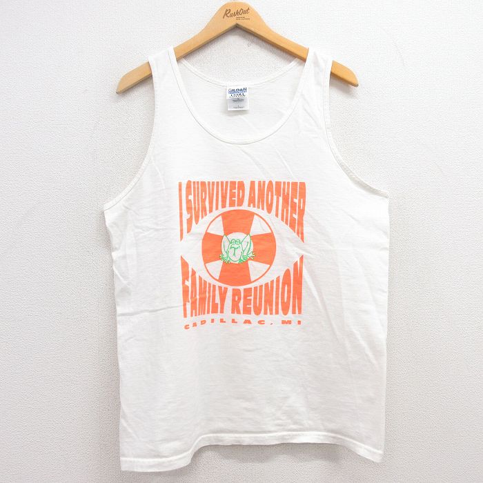 L★古着 ビンテージ タンクトップ メンズ 00年代 00s カエル ファミリー コットン クルーネック カナダ製 白 ホワイト 25jun28 中古