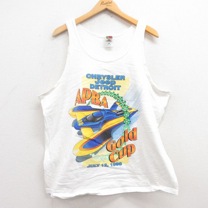 XL★古着 フルーツオブザルーム ビンテージ タンクトップ メンズ 90年代 90s APBA Jeep 大きいサイズ コットン クルーネック 白 ホワイト 25jun28 中古