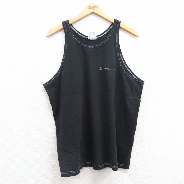【50%OFF】XL★古着 チャンピオン Champion タンクトップ メンズ ワンポイントロゴ クルーネック 黒 ブラック 25jun28 中古