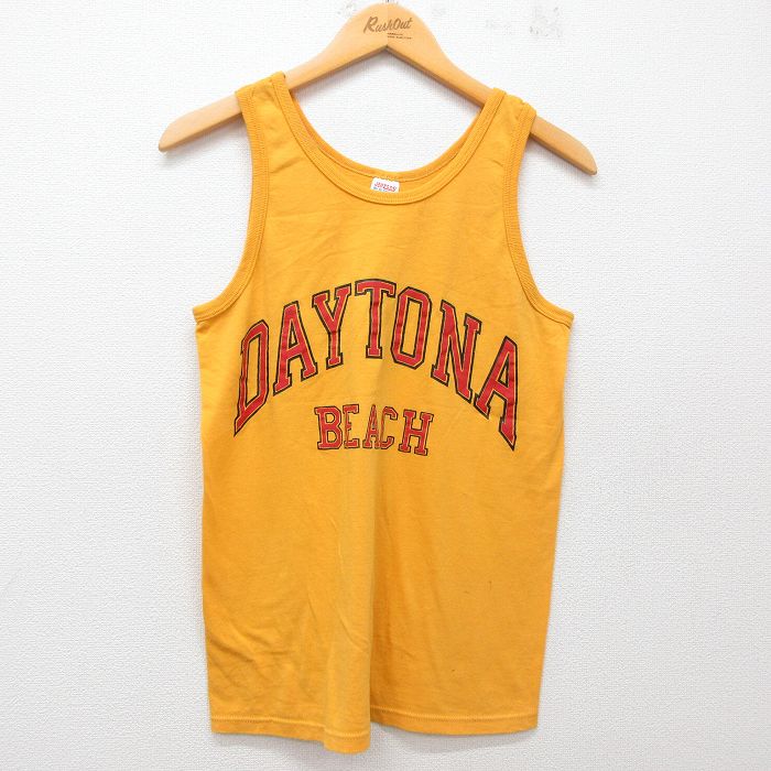 S★古着 ジャージーズ ビンテージ タンクトップ メンズ 80年代 80s DAYTONA BEACH クルーネック USA製 黄 イエロー 25jun30 中古