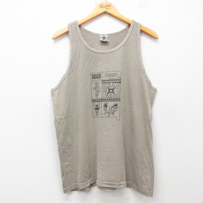 L★古着 ビンテージ ロック バンド Tシャツ メンズ 90年代 90s Great BLUE HERON MUSIC FESTIVAL 壁画 コットン クルーネック ベージュ系 カーキ 【spe】 25jun30 中古