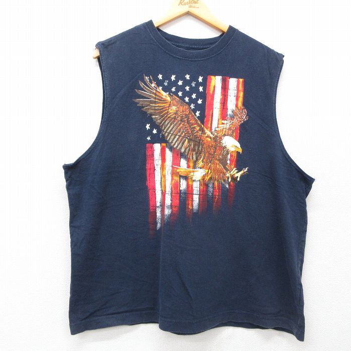 FADED GLORY ノースリーブTシャツ 鳥星条旗 ネイビー XL | 古着