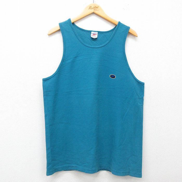 【50%OFF】L★古着 SPEEDO ビンテージ タンクトップ メンズ 90年代 90s ビッグロゴ コットン クルーネック USA製 青緑 25jun30 中古