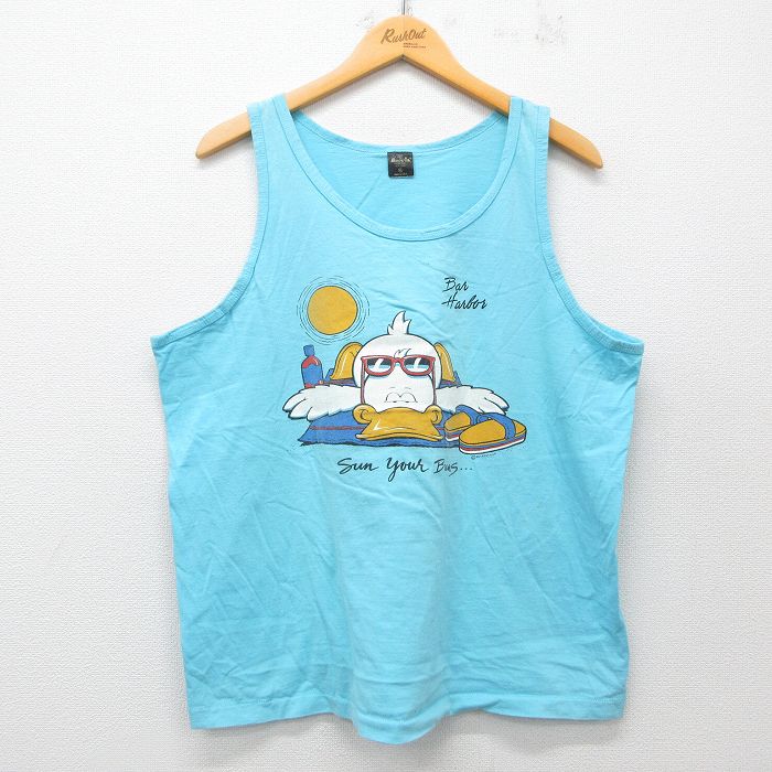 XL★古着 ビンテージ タンクトップ メンズ 80年代 80s アヒル コットン クルーネック USA製 水色 25jun30 中古