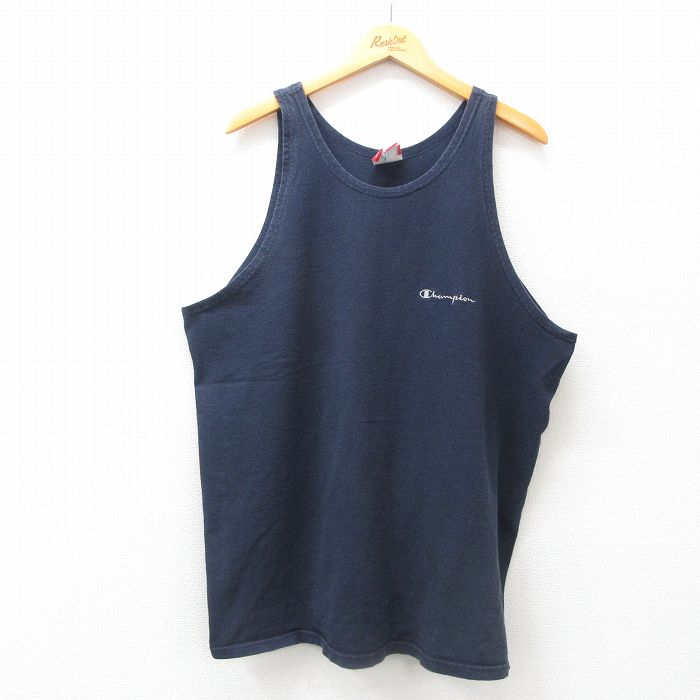 【20%OFF】XL★古着 チャンピオン Champion ビンテージ タンクトップ メンズ 00年代 00s ワンポイントロゴ 大きいサイズ クルーネック 紺 ネイビー 25jun30 中古