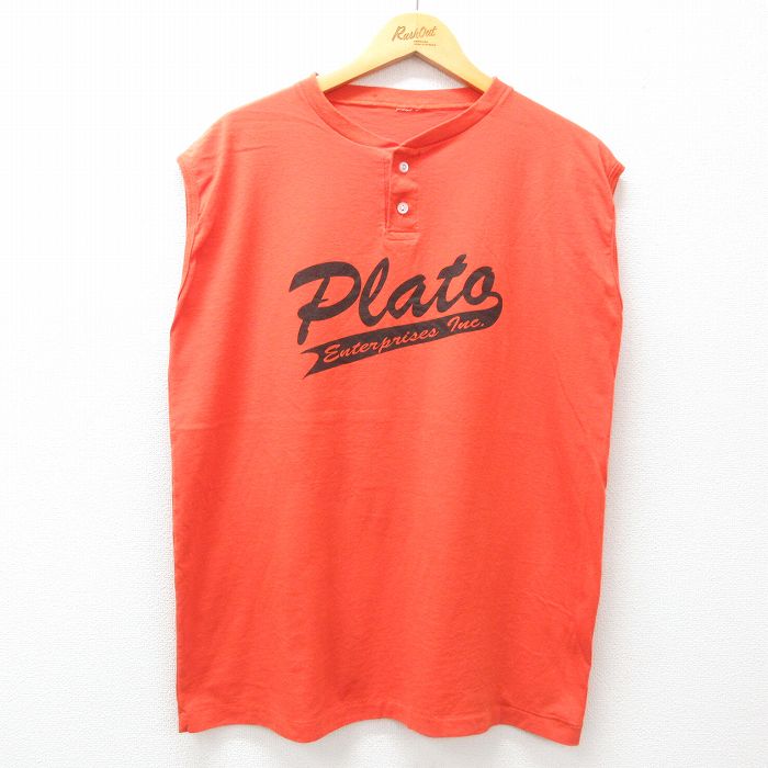 XL★古着 ノースリーブ ビンテージ Tシャツ メンズ 90年代 90s Plato COACH ヘンリーネック オレンジ 25jun30 中古