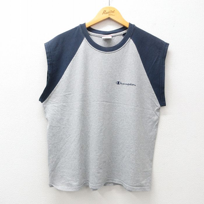 チャンピオン 00s ノースリーブTシャツ ワンポイント グレー XL | 古着
