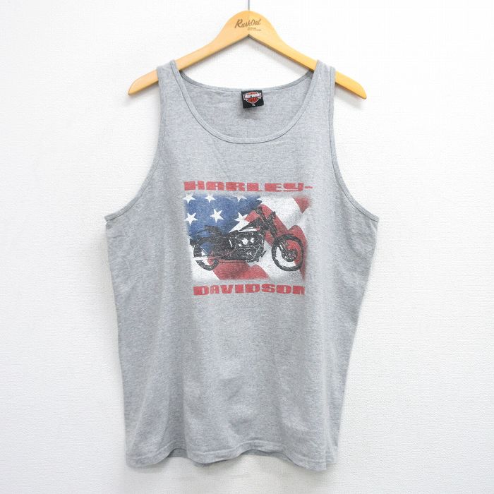 XL★古着 ハーレーダビッドソン Harley Davidson ビンテージ タンクトップ メンズ 00年代 00s バイク 星条旗 大きいサイズ クルーネック グレー 霜降り 25jul02 中古