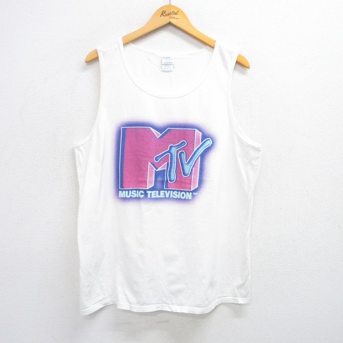 XL★古着 タンクトップ メンズ MTV 大きいサイズ コットン クルーネック 白 ホワイト 25jul02 中古