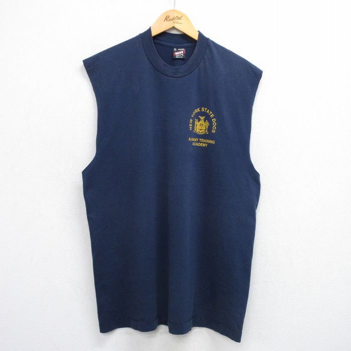 【20%OFF】XL★古着 フルーツオブザルーム ノースリーブ ビンテージ Tシャツ メンズ 90年代 90s ニューヨーク クルーネック USA製 紺 ネイビー 25jul03 中古