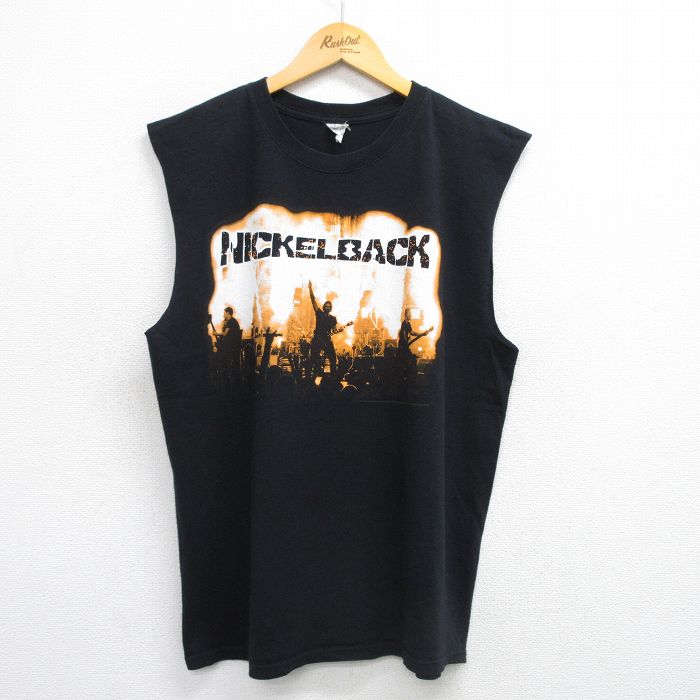 XL★古着 ノースリーブ ビンテージ ロック バンド Tシャツ メンズ 00年代 00s ニッケルバック コットン クルーネック 黒 ブラック 25jul03 中古