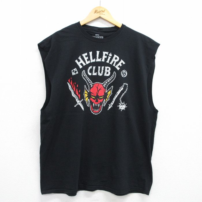 XL★古着 ノースリーブ Tシャツ メンズ ドラマ ストレンジャーシングス 大きいサイズ コットン クルーネック 黒 ブラック 25jul03 中古