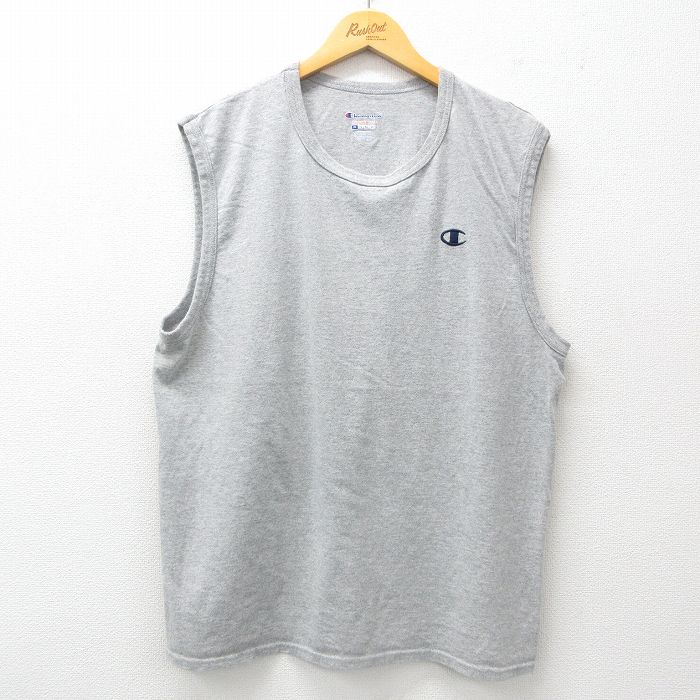 【20%OFF】XL★古着 チャンピオン champion ノースリーブ Tシャツ メンズ ワンポイントロゴ クルーネック グレー 霜降り 25jul03 中古