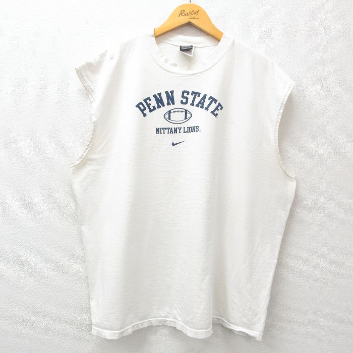 XL★古着 ナイキ NIKE ノースリーブ ビンテージ Tシャツ メンズ 00年代 00s PENN フットボール 大きいサイズ コットン クルーネック 白 ホワイト 25jul03 中古