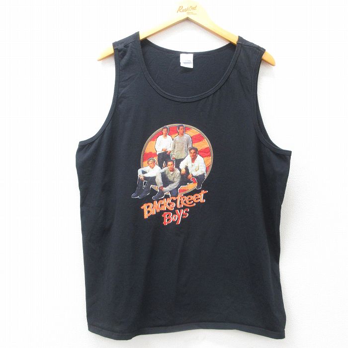 XL★古着 ロック バンド タンクトップ メンズ バックストリートボーイズ 大きいサイズ コットン クルーネック 黒 ブラック 25jul03 中古