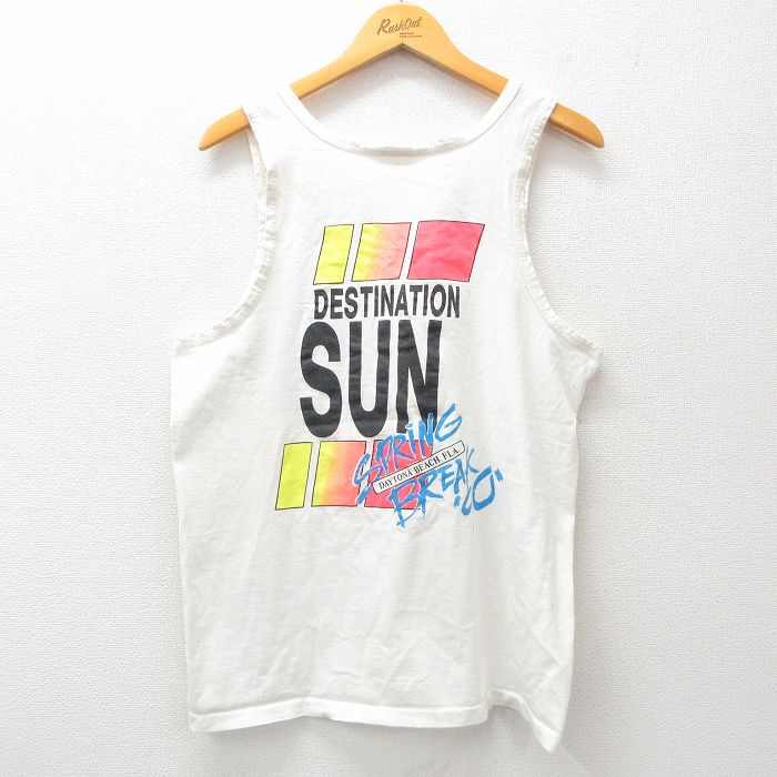 【50%OFF】L★古着 ビンテージ タンクトップ メンズ 90年代 90s DESTINATION SUN コットン クルーネック USA製 白 ホワイト 25jul03 中古