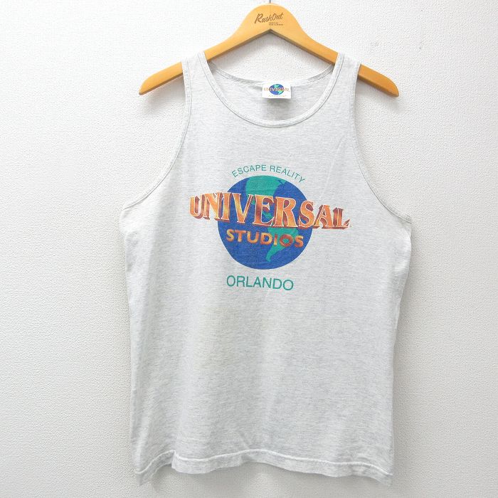 【50%OFF】L★古着 ビンテージ タンクトップ メンズ 90年代 90s ユニバーサルスタジオ コットン クルーネック USA製 薄グレー 霜降り 25jul03 中古