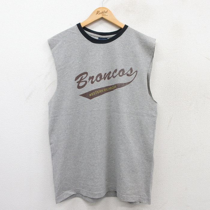 L★古着 ノースリーブ ビンテージ Tシャツ メンズ 00年代 00s Broncos クルーネック グレー 霜降り他 25jul03 中古