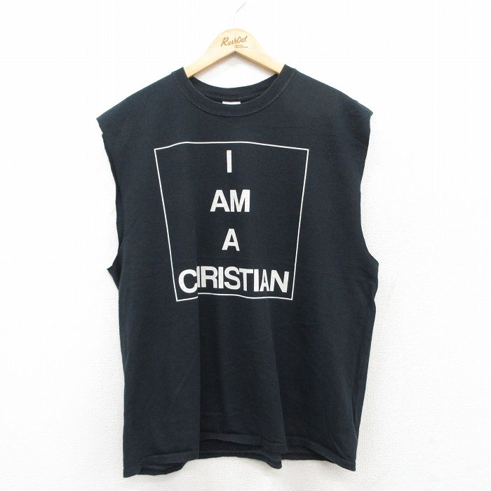 XL★古着 ノースリーブ ビンテージ Tシャツ メンズ 00年代 00s CHRISTIAN コットン クルーネック 黒 ブラック 25jul03 中古