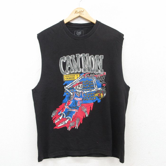 L★古着 ノースリーブ Tシャツ メンズ CANNON スケルトン クルーネック 黒 ブラック 25jul03 中古